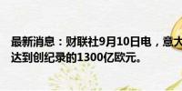 最新消息：财联社9月10日电，意大利30年期债券发行需求达到创纪录的1300亿欧元。