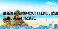 最新消息：财联社9月11日电，腾讯控股于9月11日回购270万股，耗资10亿港元。