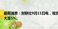 最新消息：财联社9月11日电，现货钯金持续走高，涨幅扩大至5%。