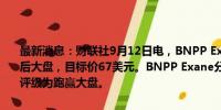 最新消息：财联社9月12日电，BNPP Exane将美光科技评级下调至落后大盘，目标价67美元。BNPP Exane分析师Karl Ackerman之前的评级为跑赢大盘。