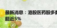 最新消息：港股医药股多数上涨 药明生物涨超近5%