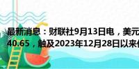 最新消息：财联社9月13日电，美元兑日元最新跌0.81%报140.65，触及2023年12月28日以来低点。